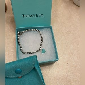 Tiffany &Co. Blue heart tag bead bracelet wrist size up to 6.5”